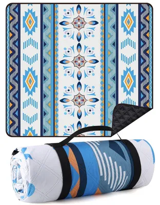 Zdjęcie produktu dla Koc piknikowy 200x200 cm, wodoodporny, wzór "Morskie Serce", przenośny, z uchwytem