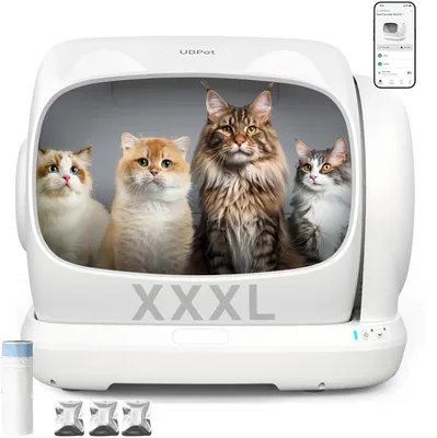 Immagine prodotto di Lettiera automatica per gatti - UCAT C42 XXXL - Capacità: 106 litri - Elettrica, autopulente e intelligente - Basso ingresso, adatta a più gatti - Parzialmente chiusa - Colore: bianco