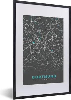 Produktbild von MuchoWow® Gerahmtes Poster Blau - Deutschland - Karte - Stadtplan - Dortmund 40x60 cm - Poster mit Schwarzem Bilderrahmen Wandposter Rahmen Foto Bilder - Poster in Rahmen