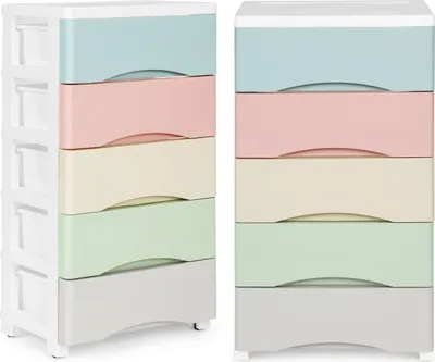 Immagine prodotto di Libreria con 5 cassetti estraibili, gambe con ruote, cassetti colorati