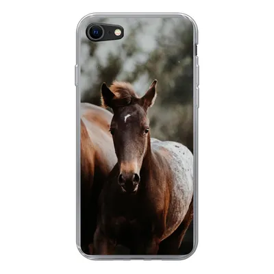 Produktbild von MuchoWow® Handyhülle Schutzhülle Hülle für iPhone 7 Pferde - Wald - Berge Silikon Softcase Handy Hülle - Kartenhalter