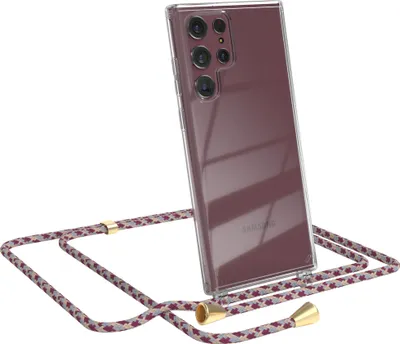 Produktbild von EAZY CASE Handykette kompatibel mit Samsung Galaxy S22 Ultra 5G, Handyhülle mit Umhängeband, Handykordel, Schutzhülle Clear, Band in Rot