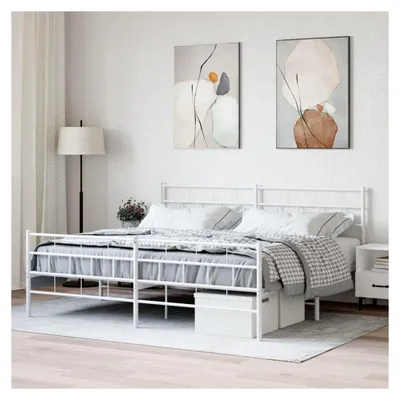 Produktbild von Bettgestell aus Metall mit Kopf- und Fußteil in Weiß 200x200 cm