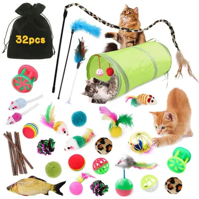 Productafbeelding van 32-Delige Kattenspeelgoedset Met Tunnel, Interactief Kattenspeelgoed