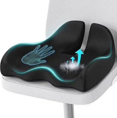 Productafbeelding van Ergonomisch Zitkussen voor Bureaustoel en Auto - Memory Foam voor Lendenondersteuning en Coccyx Pijnverlichting - Zwart - X-Large