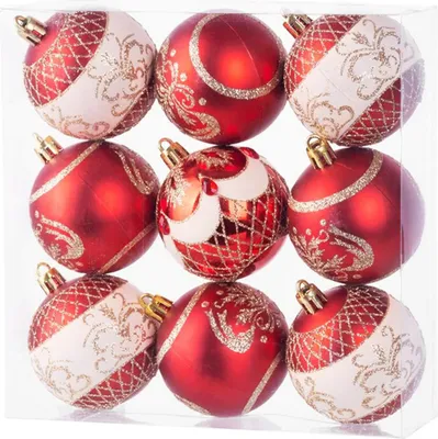 Produktbild von MAGICHOME WEIHNACHTSKUGELN, 9 Stück, rot mit Ornament, 6 cm