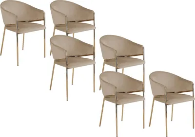 Produktbild von 6er-Set Stühle mit Armlehnen aus Samt und goldenem Metall – Beige – ORDIDA