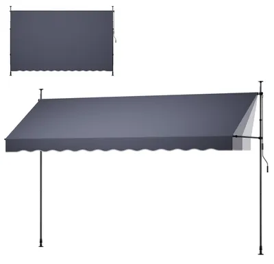Produktbild von Manuelle, ausziehbare Markise, 400 cm, für den Außenbereich, zum Schutz vor Sonne auf Terrassen, mit verstellbarer Höhe, mit manueller Kurbel, geeignet für Garten, Balkon, Hinterhof, in Dunkelgrau
