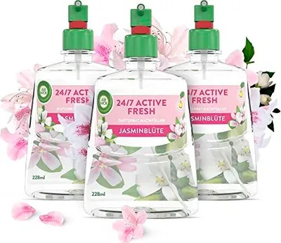 Produktbild von Air Wick Active Fresh – Aeorosolfreier, automatischer Lufterfrischer – Raumduft Jasminblüte – 3 x 228 ml Nachfüller