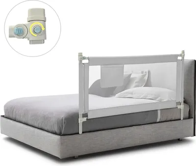 Produktbild von COSTWAY Bettgitter 145 cm, Bettschutzgitter abschließbar mit 24 einstellbare Höhen & Seitentasche, Rausfallschutz Bett & Boxspringbett für Baby & Kleinkinder (Grau)