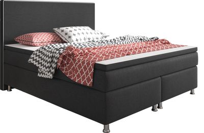 Inter Handels Boxspringbett King Size 180x200 - Boxspringbett aus Webstoff Anthrazit