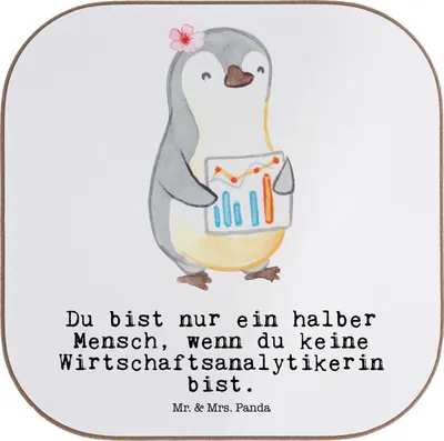 Produktbild von Mr. & Mrs. Panda Tassenuntersetzer Wirtschaftsanalytikerin Herz - Weiß - Geschenk, Design Untersetzer, Tischschoner, Holzuntersetzer, Tischuntersetzer, Glas, für Gläser
