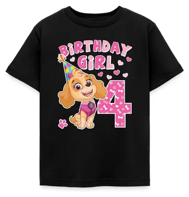 Produktbild von Spreadshirt Paw Patrol Geschenk 4 Jahre 4. Geburtstag Skye Kinder T-Shirt, 110/116 (5-6 Jahre), Schwarz