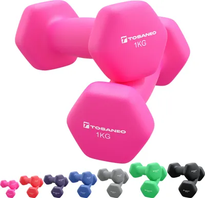 Produktbild von TOSANEO 2er Set Hanteln 2x 1,0kg Pink Neopren Kurzhanteln Gewichte für Gymnastik Aerobic Fitness Hantelset Hantel
