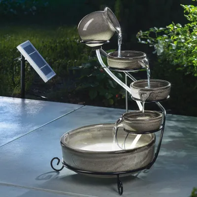 Produktbild von esotec Solar Kaskadenbrunnen Pisa KERAMIK mit Akku und LED Licht outdoor 101300