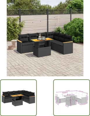 Produktbild von The Living Store 7-tlg. Garten-Sofagarnitur mit Kissen Schwarz Poly Rattan