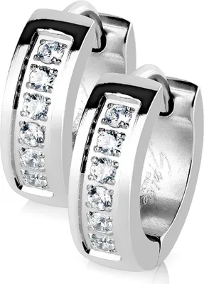 Produktbild von edle Damen Creolen Kreolen Klappcreolen Edelstahl Zirkonia Kristall Glitzer Autiga® silber-klar