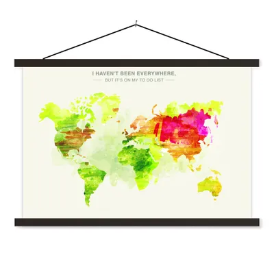 Produktbild von MuchoWow® Textilposter Weltkarte - Farben - Farbe 60x40 cm mit schwarzem Rahmen - Hölzernes