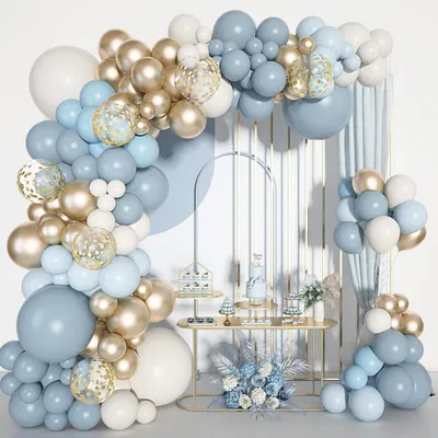 Productafbeelding van Ballonketting blauw, wit, goud, 105 stuks, set voor verjaardagsdecoratie