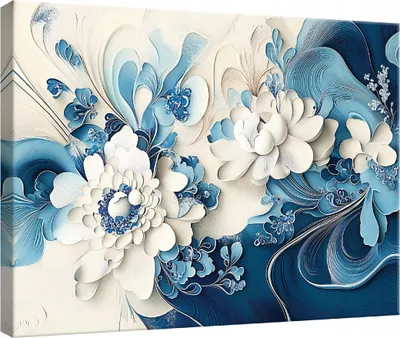 Obrázek produktu pro Obrazy na plátně Nástěnné umění 100x75 cm XXL Moderní plátno Obrazy na plátně Abstraktní květiny Modrá