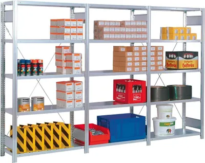 Produktbild von Fachbodenregal FALKE | Medium-Duty | Grundregal | HxBxT 250x88x40cm | 6 Ebenen | Fachlast 250kg | Einseitig nutzbar | Verzinkt