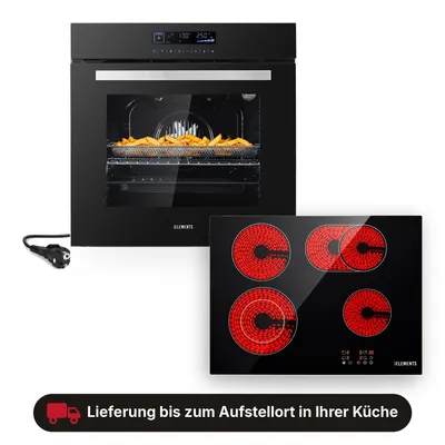 Produktbild von KB ELEMENTS Sparset, Einbauherd Set, Herdset, Glaskeramikkochfeld 60 cm, Full Touch Einbaubackofen 60cm, 15 x Funktionen, Air Fry Funktion, A+