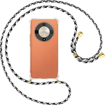 Produktbild von Handykette Backcover-Schutzhülle mit Band (Metall goldfarben) für Honor X9b (6.78'') - schwarz/grau/weiß