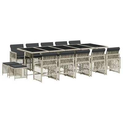 Produktbild von vidaXL 15-tlg. Garten-Essgruppe mit Kissen Hellgrau Poly Rattan