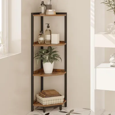 Produktbild von Eckregal 4-stöckig Vintagebraun-Schwarz 30 x 30 x 104,5 cm