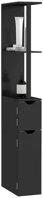 Immagine prodotto di kleankin Colonna Bagno con 2 Ripiani e 2 Armadietti, Mobile Alto Salvaspazio 15.2x29.8x118 cm, Nero