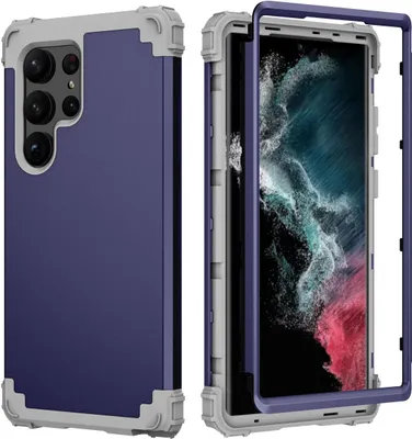 Produktbild von Galaxy S23 Ultra Hülle, 3 in 1 Hybrid PC TPU Stossfest Robust Schutzhülle für Samsung Galaxy S23 Ultra Navy blau