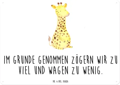 Produktbild von Mr. & Mrs. Panda Schild Giraffe Zufrieden DIN A6 - Weiß - Geschenk, Türschild, Abenteuer, tafel, Afrika, Magnetschild, Glück, Blechschild, Wandbild