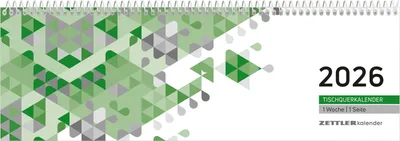 A desk calendar with a geometric pattern and the year 2026 prominently displayed.