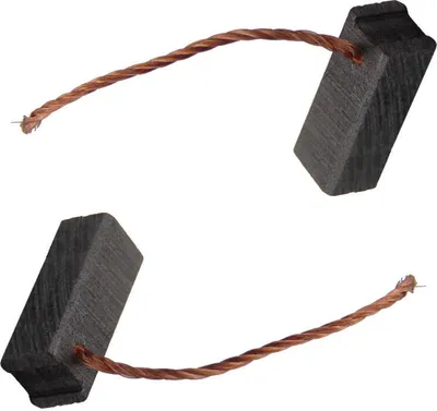 Two carbon brushes with copper wires attached, isolated on a white background.