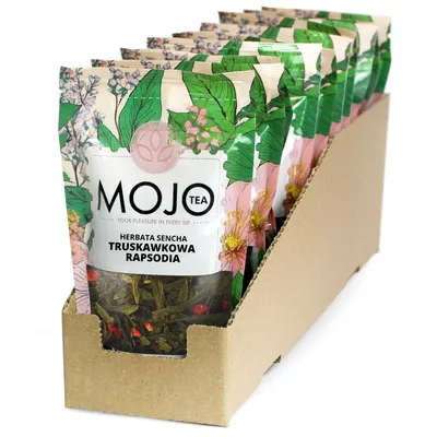 Produktbild von MOJO Grüner Tee Set Sencha mit Erdbeeren & Himbeeraroma 10x50 g – Aromatisierter grüner Tee lose, Fruchtige Teemischung –