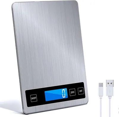 Immagine prodotto di Bilancia da cucina digitale per uso domestico, metallo bianco, 15 kg/1 g, batteria ricaricabile