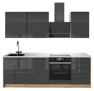 Obrázok produktu pre Kuchynka Vicco Fame-Line Antracit vysoký lesk/Dub Goldkraft 230 cm, AP Marble, Model 63980