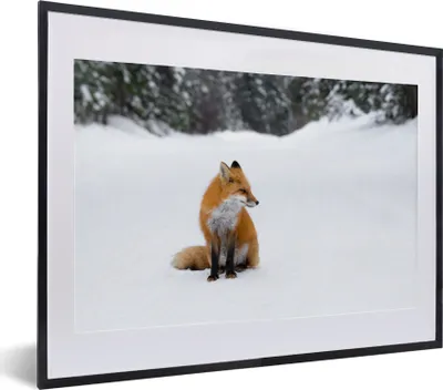 Produktbild von MuchoWow® MuchoWow® Gerahmtes Poster Fuchs - Schnee - Winter 40x30 cm - Poster mit zchwarzem Bilderrahmen - Bilderrahmen - Poster im Rahmen