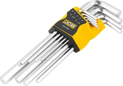 Produktbild von Satz of 9 Innensechskantschlüssel JCB 5093L, T10-T40, für Werkstätten und Reparaturen, Chrom-Vanadium-Stahl, lange Ausführung, leichter Zugang, sichere Befestigung, praktische Aufbewahrung.