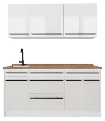 Zdjęcie produktu dla Kuchnia pojedyncza Vicco R-Line Biały wysoki połysk/Biały 160 cm blat roboczy Dąb Goldkraft, Model 66187