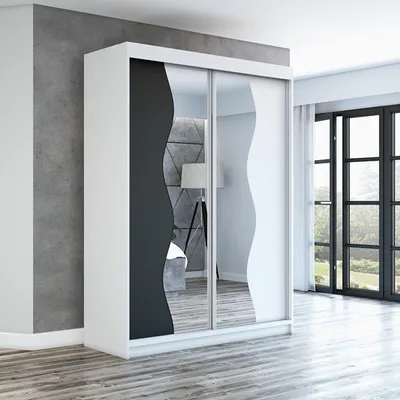 Produktbild von Schwebetürenschrank, 2-türig Schrank RIMA 180 cm (mit Spiegel) (Weiß / schwarz / weiß)