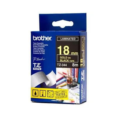 Produktbild von Brother TZ-344, Gold auf Schwarz, TZ, Schwarz, Wärmeübertragung, China, Glanz