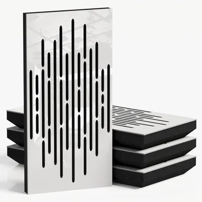 Obrázok produktu pre Sada 8 kusov úzkych akustických panelov WAVE-F, potiahnutých zamatom, rozmer 50x25 cm, biela farba/čierna