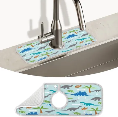 Produktbild von Spritzschutzmatte mit Dinosaurierbäumen für die Küchenspüle, Wasserhahnunterlage aus saugfähiger Mikrofaser, Abtropfmatte, 38,1 x 13,7 cm