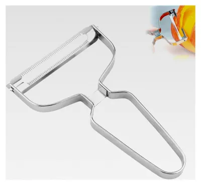 Produktbild von Schäler – Breiter Schäler – 14 x 9,3 x 1 cm – Gemüseschäler, Obstschäler, Kartoffelschäler, rutschfester Griff – Edelstahl – Silber