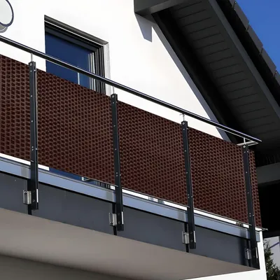 Produktbild von NYVI Polyrattan Balkon Sichtschutz Privafence 100x500 cm Braun - Balkonbespannung mit Metallösen - UV-fest, Witterungsbeständig, 100% Blickdicht - Balkonumspannung Balkonumrandung 1x5 m