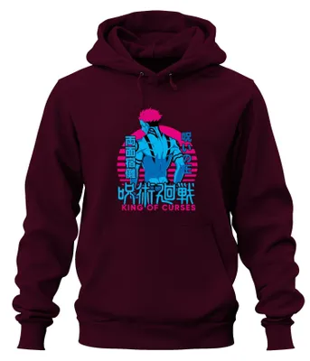 Obrázok produktu pre Uni mikina s kapucňou Jujutsu Kaisen – Sukuna Ryomen, Kráľ kliatby, anime, vaporwave, bordová, M