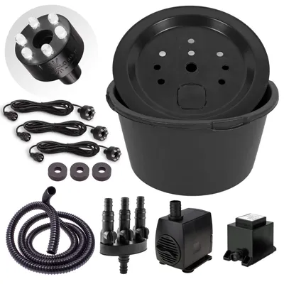 Produktbild von CLGarden Springbrunnenbecken Set mit 90 Liter Becken und GFK Abdeckung Springbrunnen Pumpe SP3 DIY LED Belechtung Springbrunnenbecken