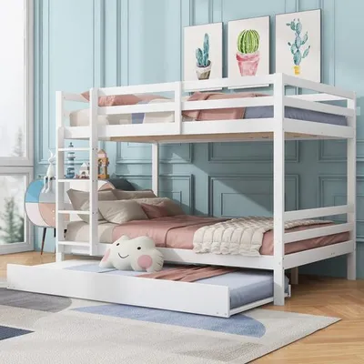 Produktbild von Odikalo Kinderbett Etagenbett Dreibett Ausziehbar Geländer Treppe Weiß 140*200cm