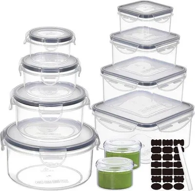 Immagine prodotto di Set di 20 contenitori ermetici con coperchio, adatti all'uso con microonde e al congelamento, ideali per la preparazione dei pasti e per l'organizzazione
